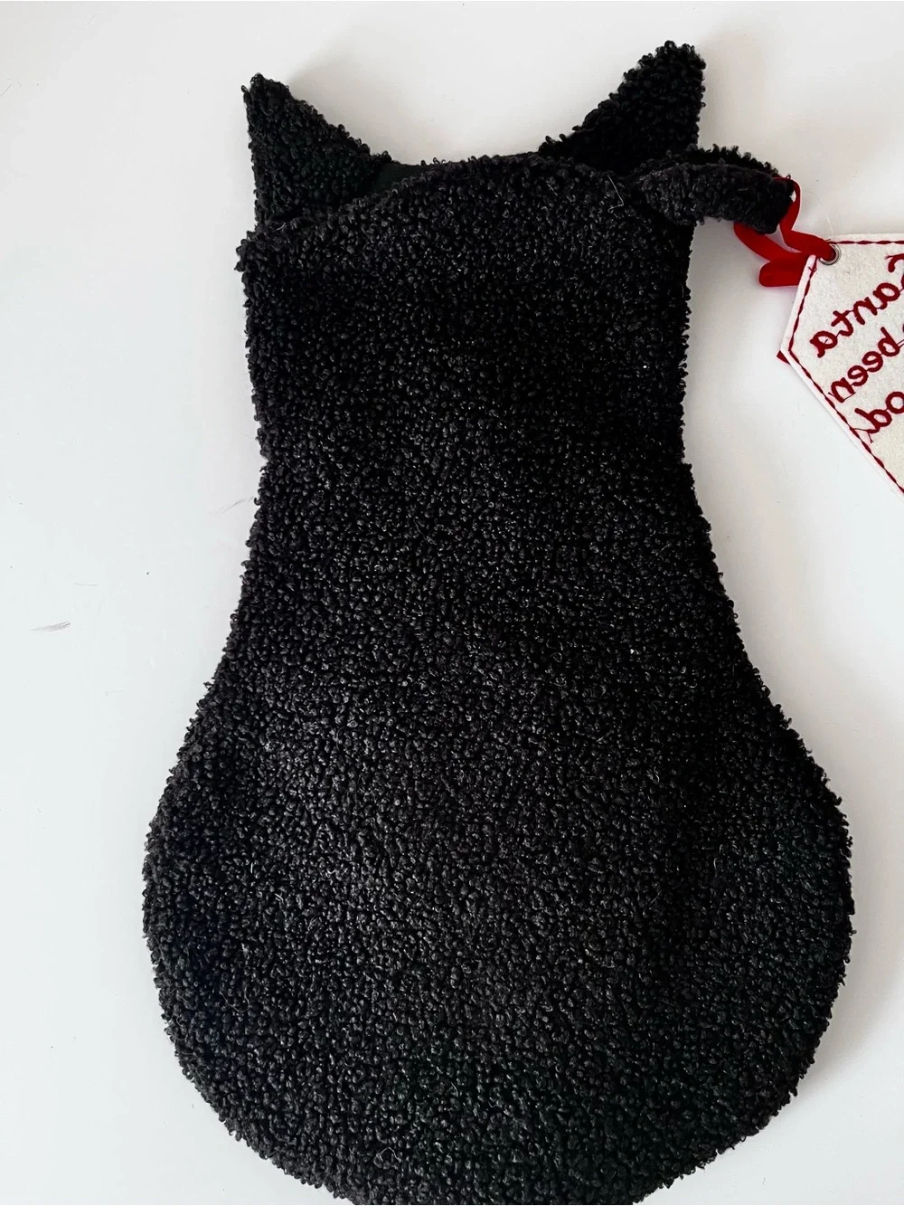 Black Cat Shaped Christmas Stocking Plush Fuzzy Santa I’ve Been A Good Cat Lined